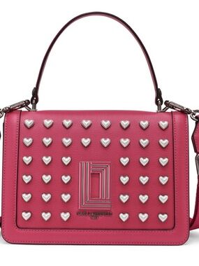 NWT Karl Lagerfeld Paris Simone Flap Crossbody Bag Fuchsia Pink Heart Studs